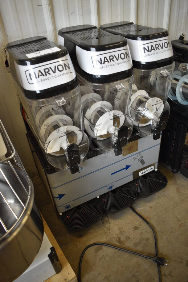 BRAND NEW! Narvon Model 378SM3 Metal Commercial Countertop 3 Hopper Slushie Machine. Each Hopper Has 3 Gallon Capacity. 120 Volts, 1 Phase. 24x20x29. Tested and Working! - Image 3 of 6