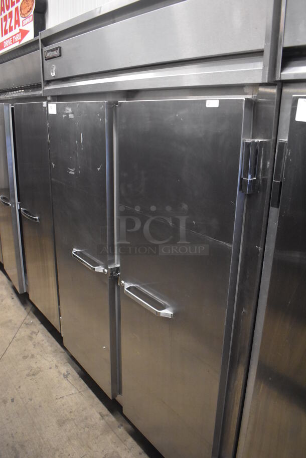 Continental 2FE-SS Stainless Steel Commercial 2 Door Reach In Freezer on Commercial Casters. 115 Volts, 1 Phase. 57x34x82. Tested and Working!