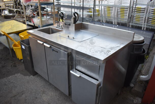 CustomCool Stainless Steel Commercial work Station w/ Sink Basin, Faucet, Handles, Back Splash and 2 Doors. 56x30x40 - Image 2 of 8