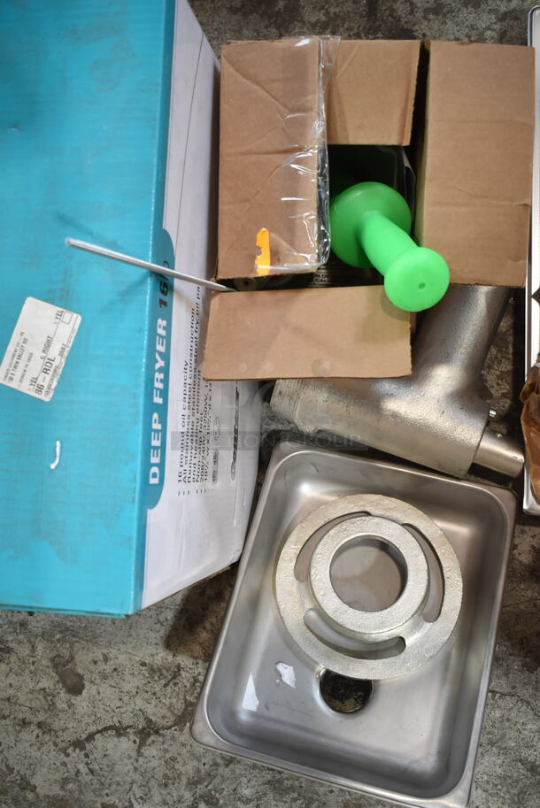 Metal Meat Grinder Attachment w/ Tray and Pusher. - Image 3 of 7