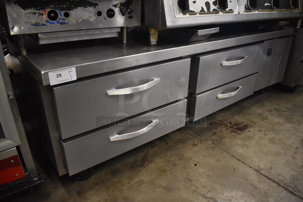 Beverage Air Stainless Steel Commercial 4 Drawer Chef Base on Commercial Casters. 115 Volts, 1 Phase. 84x35x26.5. Tested and Working!