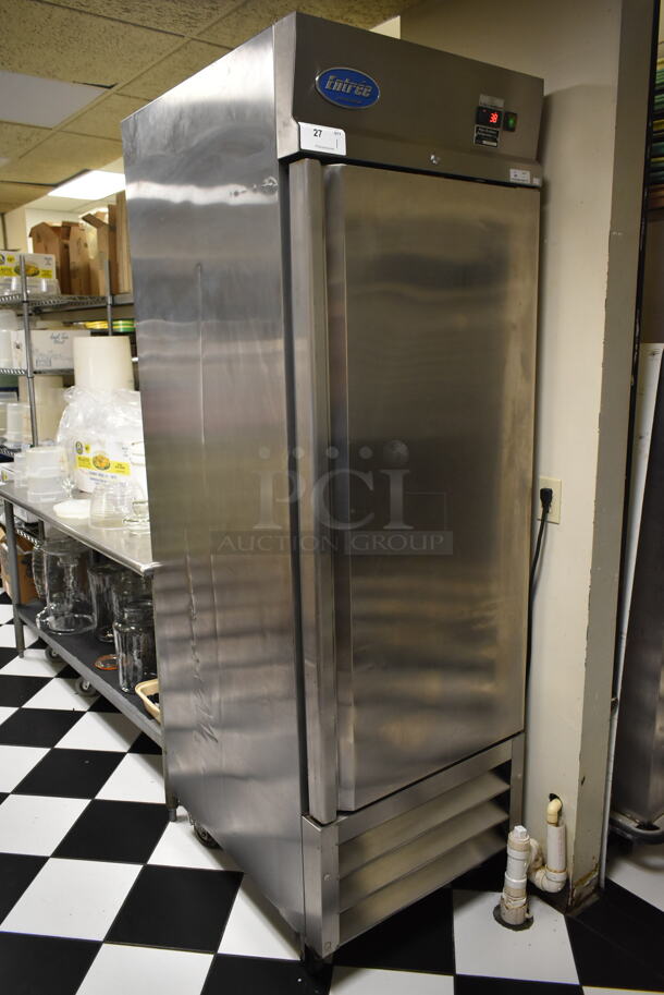 Entree CR1 Stainless Steel Commercial Single Door Reach In Cooler w/ Poly Coated Racks on Commercial Casters. 115 Volts, 1 Phase. Tested and Working! (ice room) - Image 2 of 7