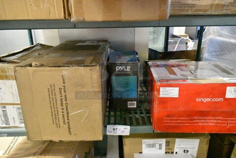 5 Various Items Including BRAND NEW Singer M1500 Sewing Machine, BRAND NEW Pyle PDA69BU Bluetooth Home Audio Amplifier Dual Channel Sound Audio System, BRAND NEW Pyle PHCD22  CD Player Boombox, Bissell CrossWave 3277 X7 All In One Multi Surface Wet Dry Vacuum, Brand New Nutrichef NCGLBU Glass Containers. 5 Times Your Bid! 