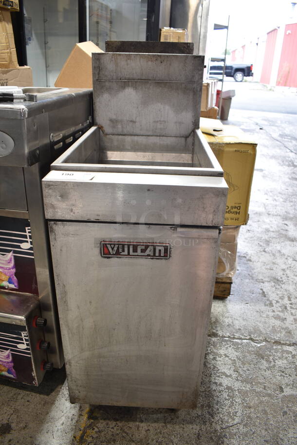 Vulcan Stainless Steel Commercial Floor Style Natural Gas Powered Deep Fat Fryer.  - Image 1 of 5
