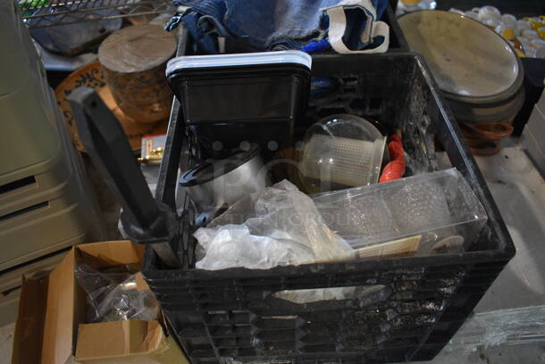 ALL ONE MONEY! Lot of Tabletop Full of Various Items Including Glasses, Dishes, Ice Scoopers and Poly Bins. Does Not Include Table. - Image 10 of 11