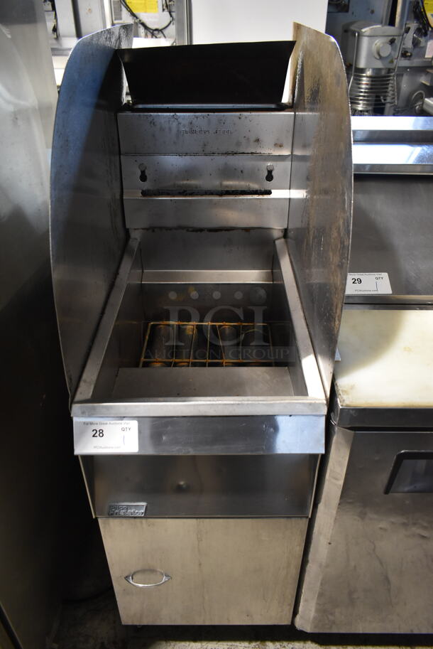 Pitco Frialator 14S Stainless Steel Commercial Floor Style Natural Gas Powered Deep Fat Fryer w/ Side Splash Guards on Commercial Casters. 110,000 BTU.