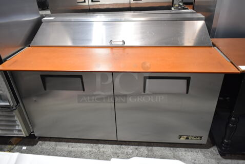 True TSSU-60-16 Stainless Steel Commercial Sandwich Salad Prep Table Bain Marie Mega Top on Commercial Casters. 115 Volts, 1 Phase. Tested and Powers On But Does Not Get Cold
