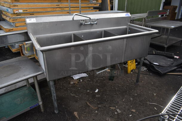 Stainless Steel Commercial 3 Bay Sink w/ Faucet and Handles. Bays 19.5x20 - Image 1 of 3