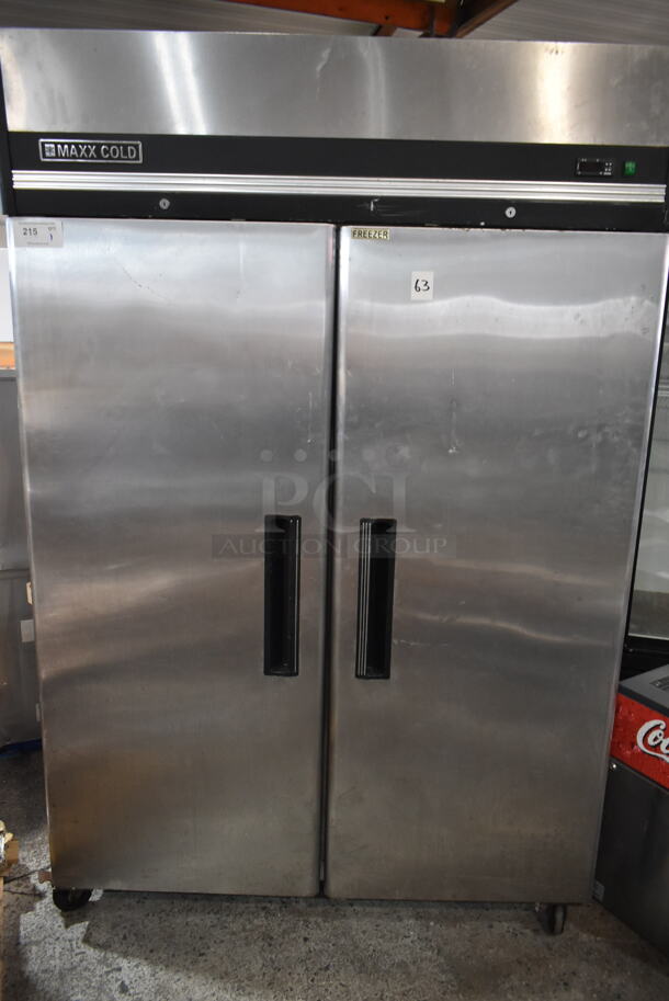 Maxx Cold MXCF-49FD Stainless Steel Commercial 2 Door Reach In Freezer. 115 Volts, 1 Phase. Tested and Powers On But Does Not Get Cold