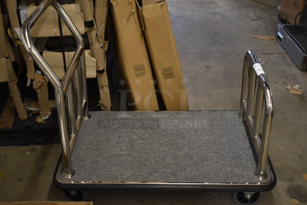 BRAND NEW SCRATCH AND DENT! Lancaster Table & Seating 164LUGCRTCPGR 42" x 24" x 35 3/8" Stainless Steel Gray Carpeted Luggage Cart - Image 3 of 3