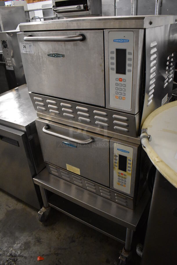 2 Turbochef NGC Stainless Steel Commercial Electric Powered Rapid Cook Ovens w/ Stainless Steel Commercial Equipment Stand on Commercial Casters. 208/240 Volts, 1 Phase. 30x30x55. 2 Times Your Bid! - Image 4 of 12