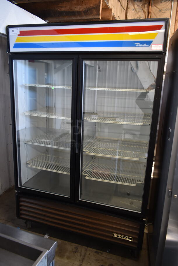 True GDM-49 Metal Commercial 2 Door Reach In Cooler Merchandiser w/ Poly Coated Racks on Commercial Casters. 115 Volts, 1 Phase. Tested and Working! - Image 1 of 8