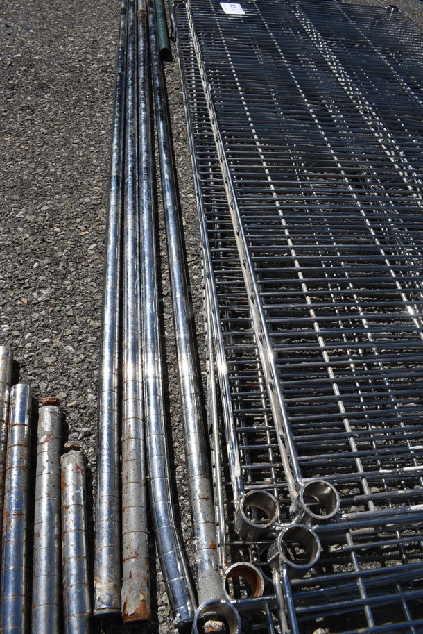 ALL ONE MONEY! Lot of 4 Nexel Chrome Finish Shelves and 4 Poles! 54x24x1.5, 74" - Image 3 of 4