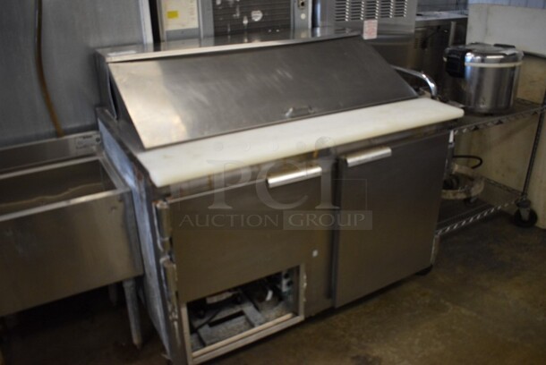 Leader Model LM48 S/C Stainless Steel Commercial Sandwich Salad Prep Table Bain Marie Mega Top W/ Poly Coated Rack on Commercial Casters. 115 Volts, 1 Phase. 48x32x45. Tested and Working! - Image 2 of 8