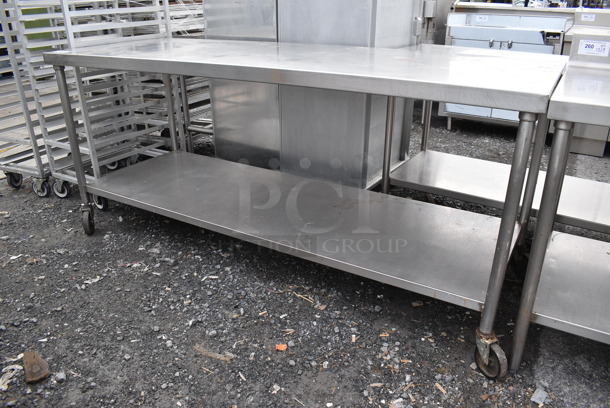 Stainless Steel Commercial Table w/ Under Shelf on Commercial Casters. 84x30x36