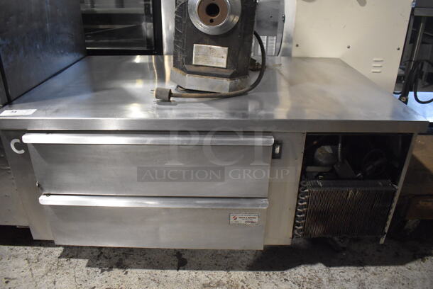 Stainless Steel Commercial 2 Drawer Chef Base on Commercial Casters. 52x35x25. Tested and Powers On But Does Not Get Cold