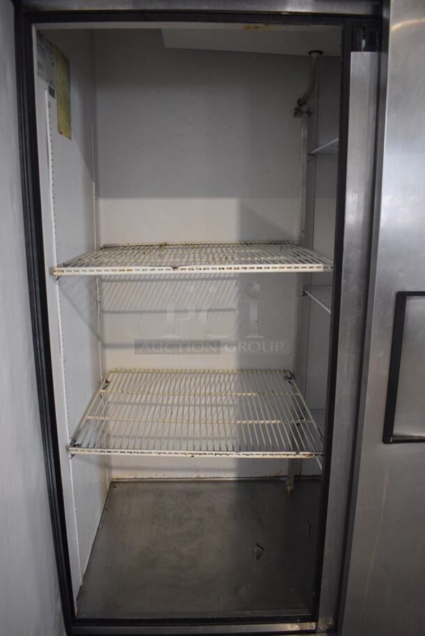 True Model T-49 Stainless Steel Commercial 2 Door Reach In Cooler w/ Poly Coated Shelves on Commercial Casters. 115 Volts, 1 Phase. 54x30x83. Tested and Working! - Image 5 of 6