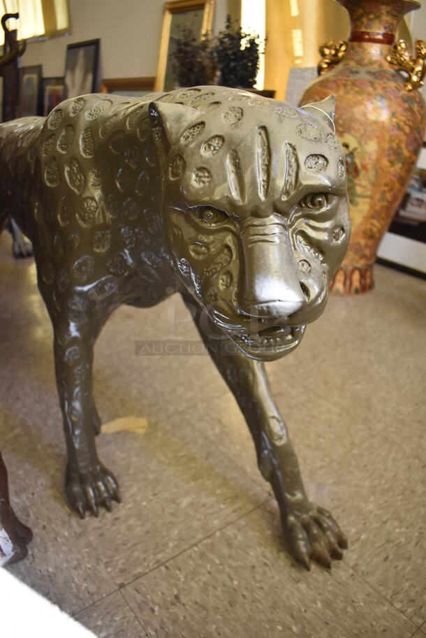 AWESOME! Bronze Painted Jaguar Statue. - Image 3 of 7