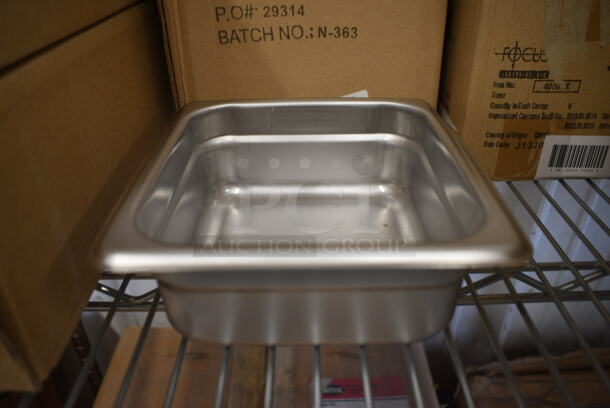 12 BRAND NEW IN BOX! Stainless Steel 1/6 Size Drop In Bins. 1/6x2.5. 12 Times Your Bid!