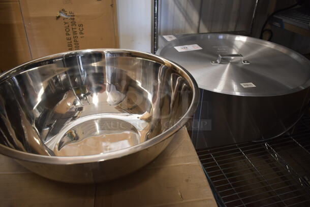 ALL ONE MONEY! Lot of BRAND NEW SCRATCH AND DENT! 407SSMXB20 Choice 20 Qt. Standard Stainless Steel Mixing Bowl and 471SPC100 Lid. 
