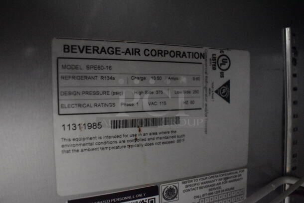 Beverage Air SPE60-16 Stainless Steel Commercial Sandwich Salad Prep Table Bain Marie Mega Top on Commercial Casters. 115 Volts, 1 Phase. 60x29x44. Tested and Powers On But Does Not Get Cold - Image 5 of 7