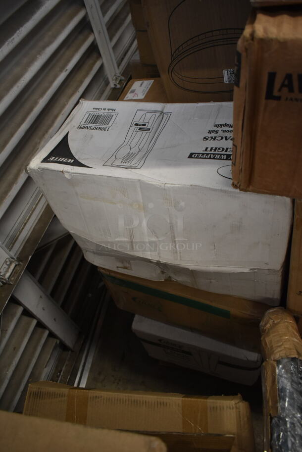 PALLET LOT of 35 BRAND NEW! Boxes Including 347RSG1 Choice 1 oz. Clear Plastic Shot Glass - 2500/Case, Lavex Multi-Fold Towels, GGC-023 Tuxton GGC-023 TuxTrendz Artisan Geode Coral 13 1/4" x 11" Oval China Platter - 12/Case, 5002CPTENAT Lavex 2-Ply Natural Kraft Center Pull Economy Paper Towel 510' Roll - 6/Case, 5002DNAP NAPKIN 15X16.53 2PLYWH 3M 5002DNAP CHOICE, 966TALLFLDN Choice Kraft Natural Tall-Fold 6" x 13" Dispenser Napkin - 8000/Case, Arcoroc Glasses, 3 Box Choice Black Hot Paper Cup Travel Lid with Hinged Tab for 10-24 oz. Standard Cups and 8 oz. Squat Cups - 1000/Case, HP1702623 Delfield 1702623 Gasket,Dr,400,Push-In, 105RR01084 Point Plus 3 1/4" x 243' Traditional Cash Register POS Paper Roll Tape - 48/Case, 433CARRIER4 Pulp Fiber 4 Cup Carrier - 300/Case. 35 Times Your Bid! - Image 7 of 7