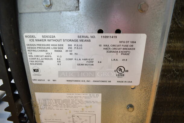 Manitowoc SD0322A Stainless Steel Commercial Ice Head on Manitowoc B320 Commercial Ice Bin. 115 Volts, 1 Phase.  - Image 5 of 6
