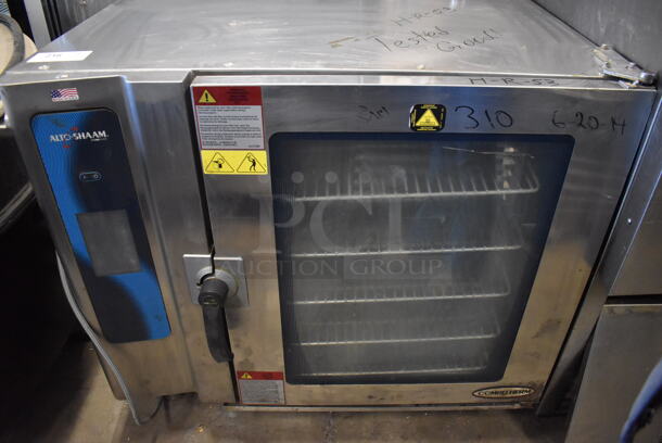 2014 Alto Shaam 10.10 ESI Stainless Steel Commercial Electric Powered Combitherm Convection Oven w/ View Through Door and Metal Oven Racks. 208-240 Volts, 3 Phase. 42x32x39