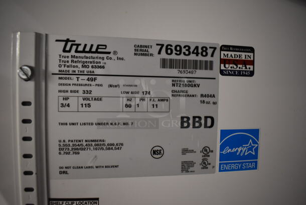 2013 True T-49F ENERGY STAR Stainless Steel Commercial 2 Door Reach In Freezer w/ Poly Coated Racks on Commercial Casters. 115 Volts, 1 Phase. 54x30x83. Tested and Working! - Image 4 of 6