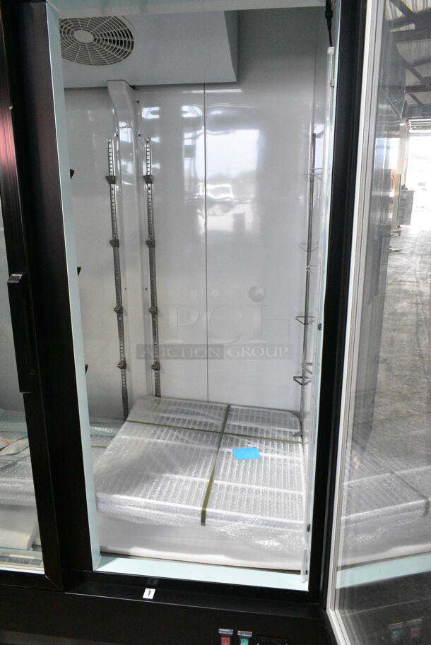 BRAND NEW SCRATCH AND DENT! 2024 Avantco 178GDC49FHCB Metal Commercial 2 Door Reach In Cooler w/ Poly Coated Racks on Commercial Casters. 115 Volts, 1 Phase. Tested and Powers On But Does Not Get Cold - Image 4 of 7