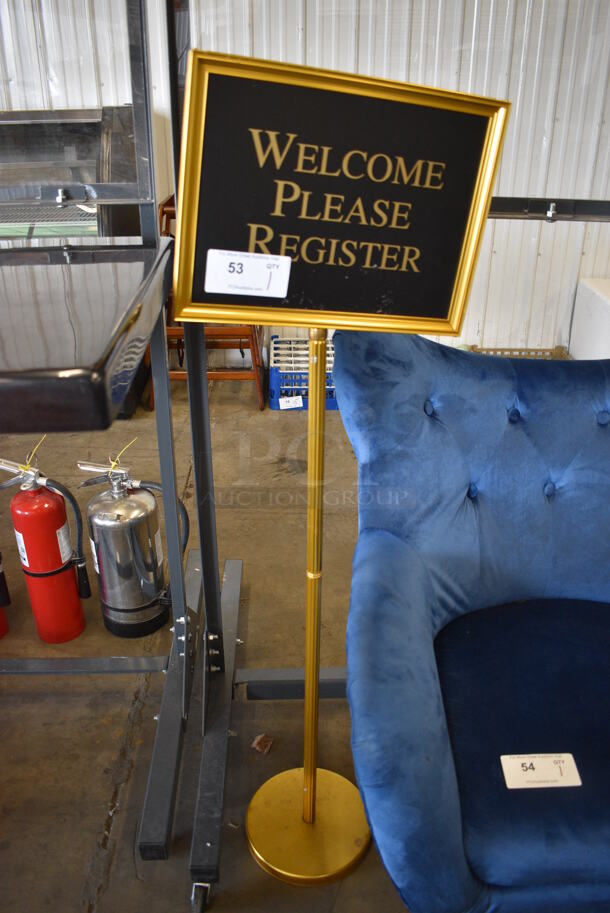 Gold Colored Metal Floor Style Sign. 15x10x53 - Image 1 of 3