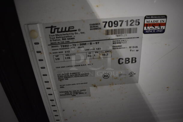 2011 True TSSU-72-30M-B-ST Stainless Steel Commercial Pizza Prep Table on Commercial Casters. 115 Volts, 1 Phase. 72x34x38. Tested and Working! - Image 2 of 8