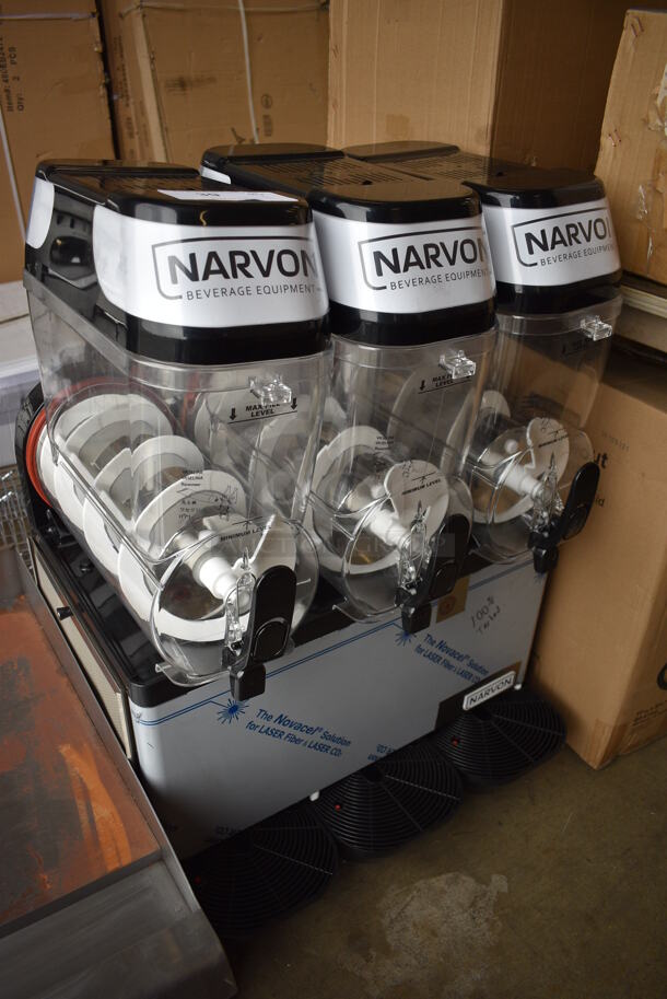 BRAND NEW! Narvon Model 378SM3 Metal Commercial Countertop 3 Hopper Slushie Machine. Each Hopper Has 3 Gallon Capacity. 120 Volts, 1 Phase. 24x20x29. Tested and Working! - Image 2 of 6
