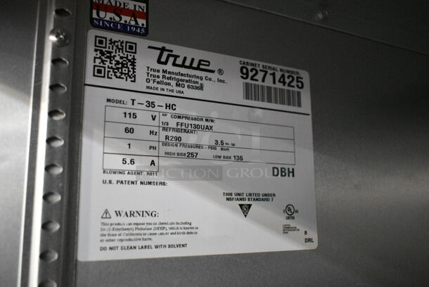 2018 True T-35-HC Stainless Steel Commercial 2 Door Reach In Cooler w/ Poly Coated Racks on Commercial Casters. 115 Volts, 1 Phase. Tested and Working! - Image 6 of 6
