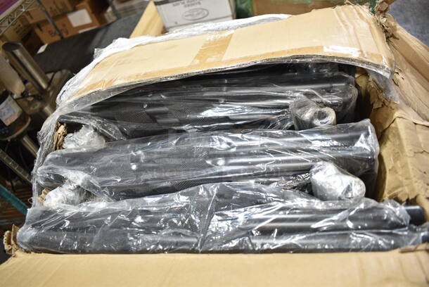 Box of 8 BRAND NEW SCRATCH AND DENT! Lancaster Table & Seating 3711154 19" x 16 1/2" x 31" Folding Black Metal Double Bar Tray Stand - Image 3 of 5