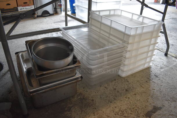 ALL ONE MONEY! Lot of Various Items Including Poly Full Size Bins, White Bins and Various Metal Bins. Includes 1/2x6, 1/1x6
