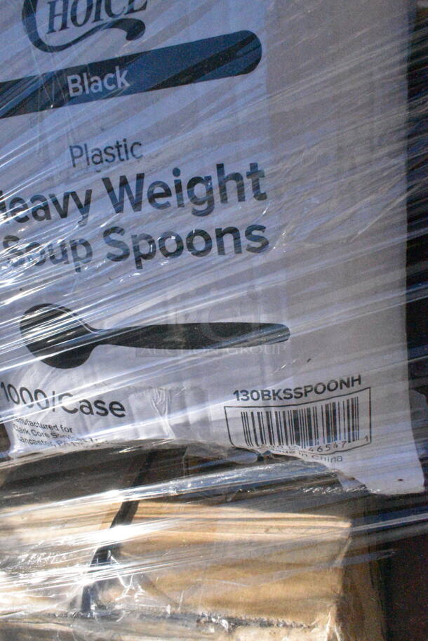 34 BRAND NEW Boxes Including 394EN504XL Noble Products Powder-Free Disposable Blue Exam Grade Nitrile 4 Mil Thick Textured Gloves - Extra Large - 1000/Case, 4339BULK Choice 9" White Uncoated Paper Plate - 1000/Case, 394365L Noble Products Powder-Free Disposable Clear Vinyl Gloves for Foodservice - Large - 1000/Case, 130BKSSPOONH Choice Black Heavy Weight Plastic Soup Spoon - 1000/Case, 760SOUP8WPL Choice 8 oz. White Double Poly-Coated Paper Food Cup with Vented Plastic Lid - 250/Case, 129MCS28B Choice 28 oz. Black Rectangular Microwavable Heavy Weight Container with Lid 8 3/4" x 6 1/4" x 1 3/4" - 150/Case, 395TO961 EcoChoice 9" x 6" x 3" Compostable Sugarcane / Bagasse 1 Compartment Take-Out Container - 200/Case, 2 Box 394365XL Noble Products Powder-Free Disposable Clear Vinyl Gloves for Foodservice - Extra Large - 1000/Case, 5012433M1 Lavex Li'l Herc 12-16 Gallon 0.9 Mil 24" x 32" Low Density Medium-Duty Black Can Liner / Trash Bag - 250/Case, 186CVBZ310 VacPak-It 6" x 10" Chamber Vacuum Packaging Bags with Zipper 3 Mil - 1000/Case, Solo 626TS Clear Flat Lid with Straw Slot - 1000/Case, 500TW5 Choice 5 oz. Translucent Thin Wall Plastic Cold Cup - 2500/Case. 34 Times Your Bid! - Image 8 of 12