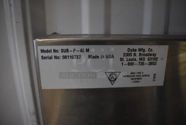 2011 Duke SUB-P-48M Stainless Steel Commercial 2 Wood Pattern Door Counter w/ Back Splash. 48x30x40 - Image 6 of 6