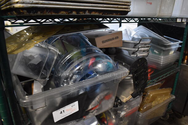 ALL ONE MONEY! Tier Lot of Various Items Including Poly Bins, Napkin Dispenser, Metal Colanders and Stainless Steel Drop In Bins - Image 6 of 6