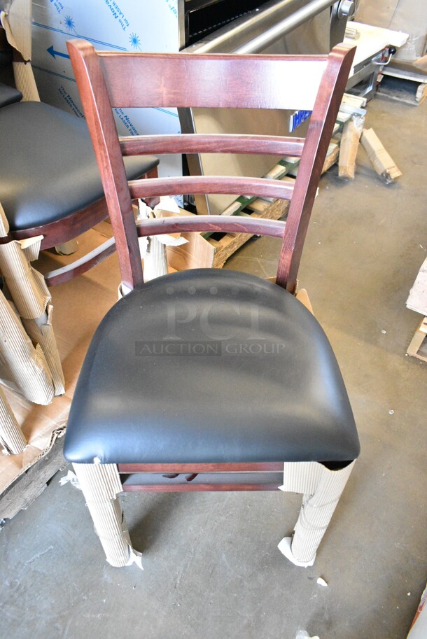 8 BRAND NEW SCRATCH AND DENT! Lancaster Table & Seating 164CLADMAHFR Wooden Dining Height Ladder Back Chair w/ Black Cushion. 8 Times Your Bid! - Image 3 of 9