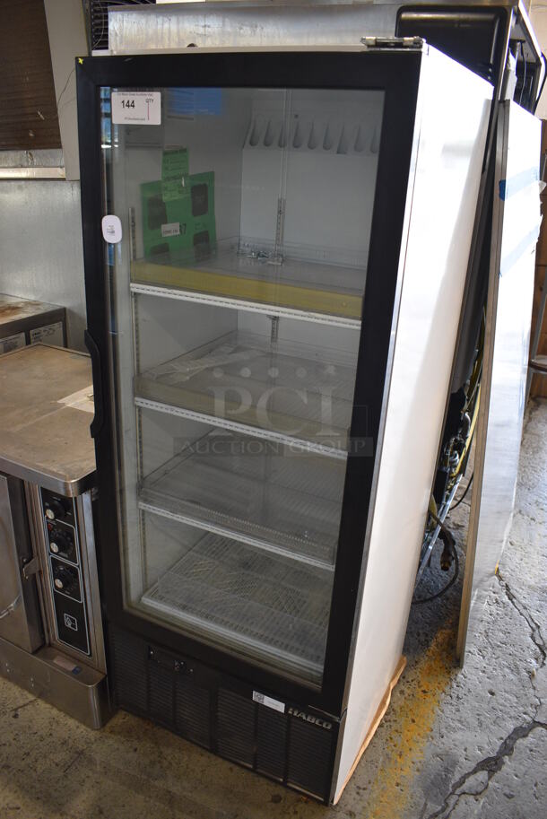 Habco Model SE12 Metal Commercial Single Door Reach In Cooler Merchandiser w/ Poly Coated Racks. 115 Volts, 1 Phase. 24x25x63. Tested and Working!