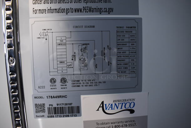 BRAND NEW SCRATCH AND DENT! Avantco Model 178A49RHC Stainless Steel Commercial 2 Door Reach In Cooler w/ Poly Coated Racks on Commercial Casters. 115 Volts, 1 Phase. 53x32.5x82.5. Tested and Working! - Image 5 of 5