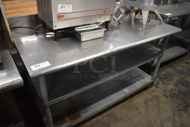 Stainless Steel Commercial Table w/ Back Splash and 2 Metal Under Shelves. 60x30x37 