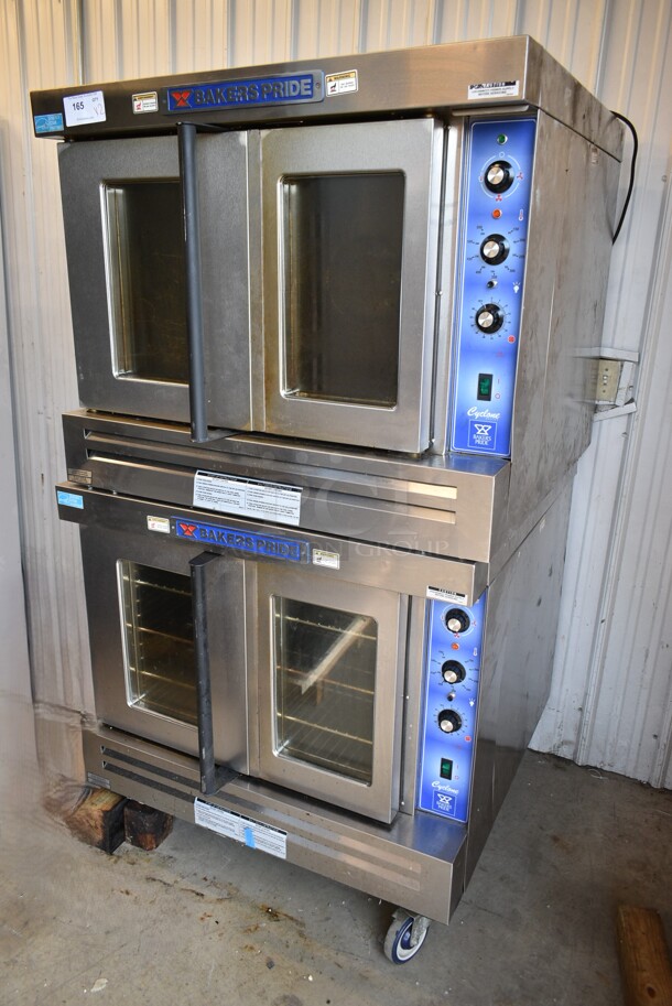2 2019 Bakers Pride GDCO11G Cyclone Stainless Steel Commercial Natural Gas Powered Full Size Convection Oven w/ View Through Doors, Metal Oven Racks and Thermostatic Controls on Commercial Casters. 2 Times Your Bid!  - Image 2 of 9