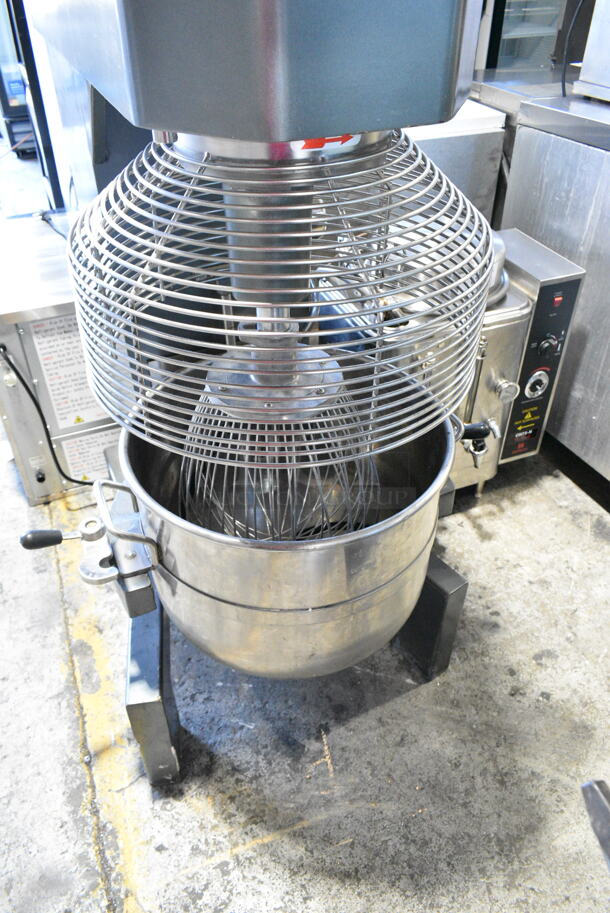 Avantco MX60 Metal Commercial Floor Style 60 Quart Planetary Dough Mixer w/ Stainless Steel Mixing Bowl, Bowl Guard and Whisk Attachment. 240 Volts, 3 Phase.  - Image 4 of 7