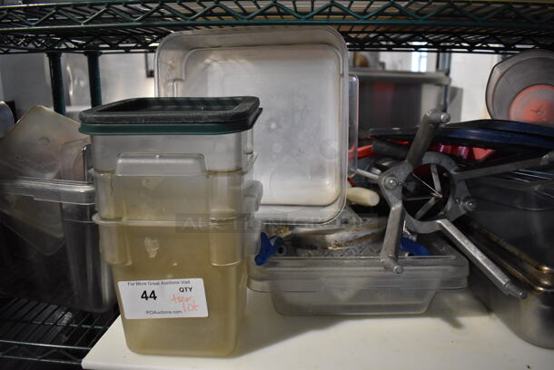 ALL ONE MONEY! Tier Lot of Various Items Including Poly Bins, Lids, Utensils and Stainless Steel Drop In Bins - Image 3 of 5