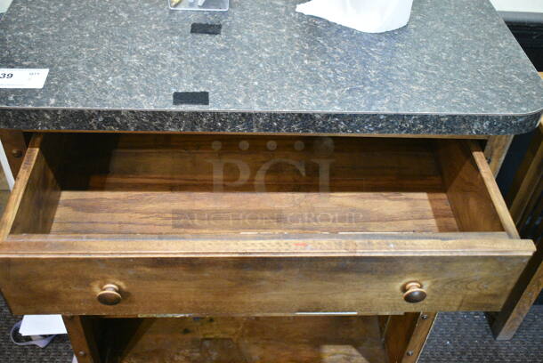 Wooden Counter w/ Drawer and Under Shelves. (check in)  - Image 4 of 6
