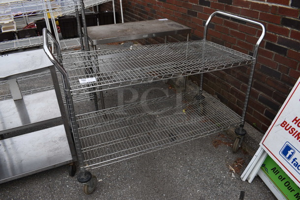Chrome Finish 2 Tier Cart on Commercial Casters w/ Push Handles. 52x24x39