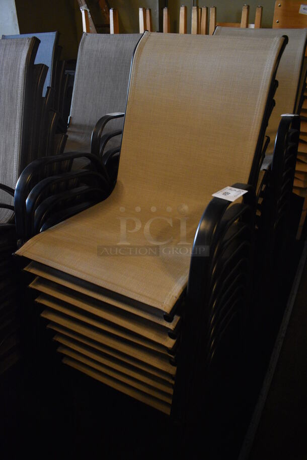 8 Metal Gray Outdoor Patio Chairs w/ Tan Seat and Arm Rests. BUYER MUST REMOVE. 22x24x36. 8 Times Your Bid! (Susquehanna Ale House) - Image 2 of 3
