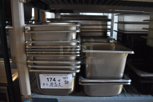 ALL ONE MONEY! Lot of 20 Various Stainless Steel Drop In Bins Including 1/6x2, 1/6x4, 1/6x6, 1/2x6